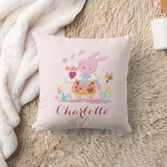 Lovely Easter Bunny Egg Pattern Pastel Pink Cushion (Blanket)