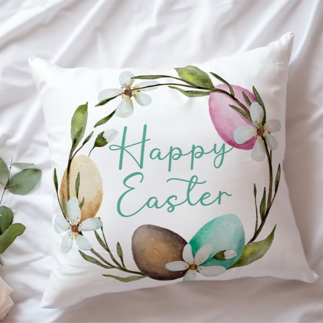 Lovely Easter Taupe Pink Eggs Elegant Watercolor Cushion (Creator Uploaded)