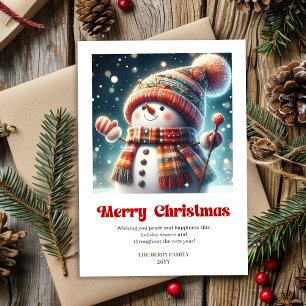 Lovely editable cartoon snowman Xmas watercolor Holiday Card