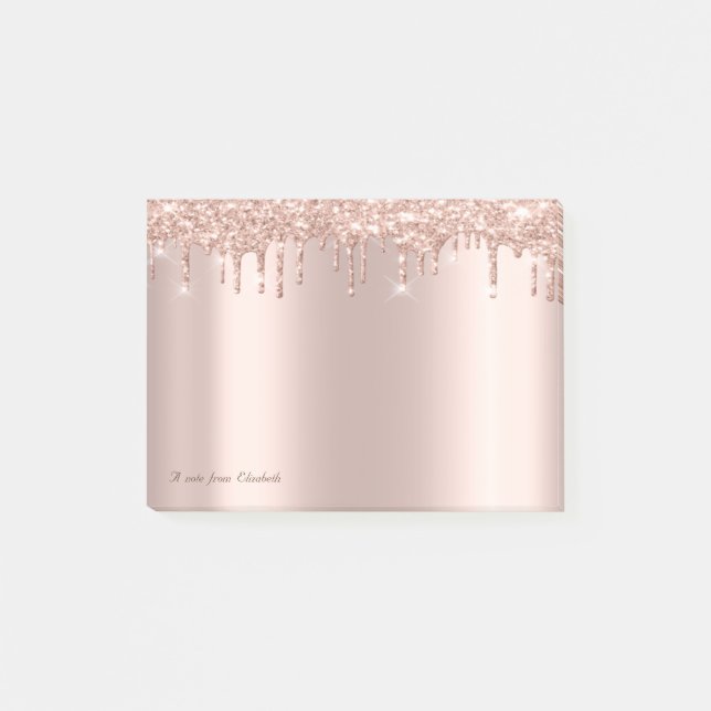 Lovely Elegant Rose Gold Glitter Drips Post-it Notes (Front)