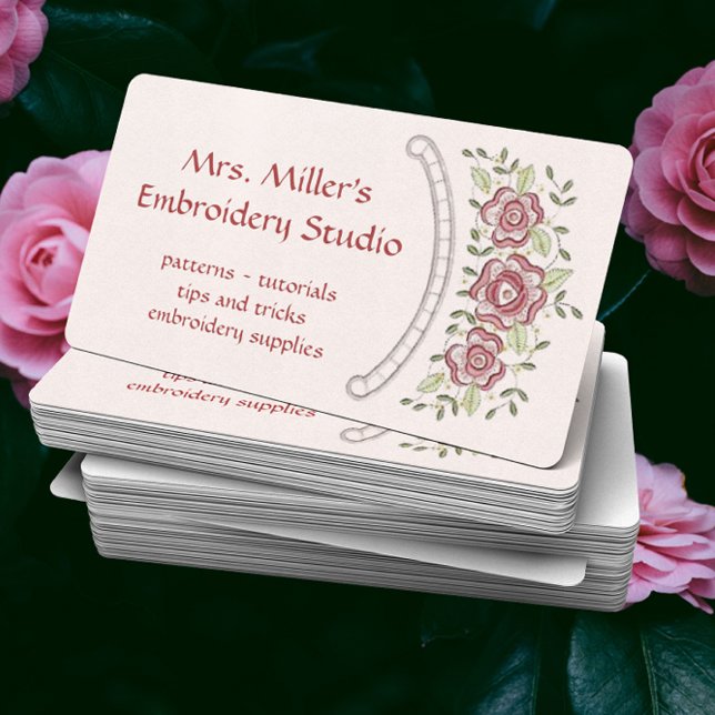 Lovely Embroidered Flowers Embroidery Pattern Business Card (Creator Uploaded)