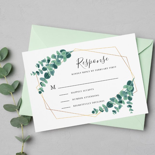 Lovely Eucalyptus Geometric Wedding RSVP Cards (Creator Uploaded)
