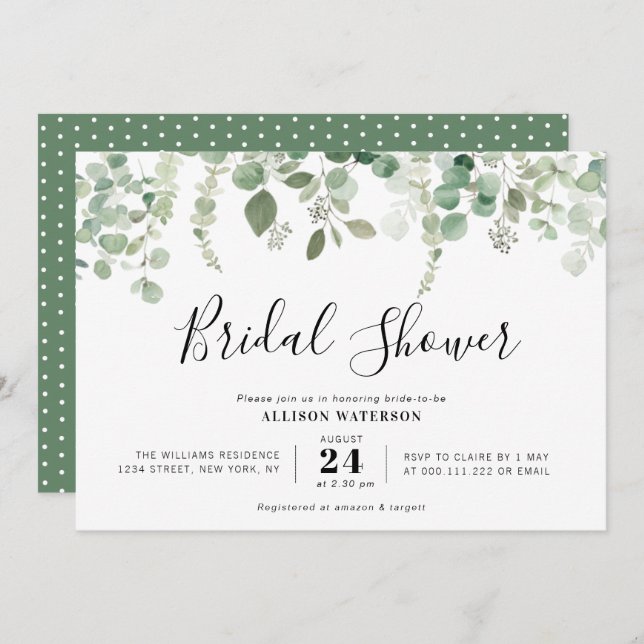 lovely eucalyptus greenery bridal shower invitation (Front/Back)
