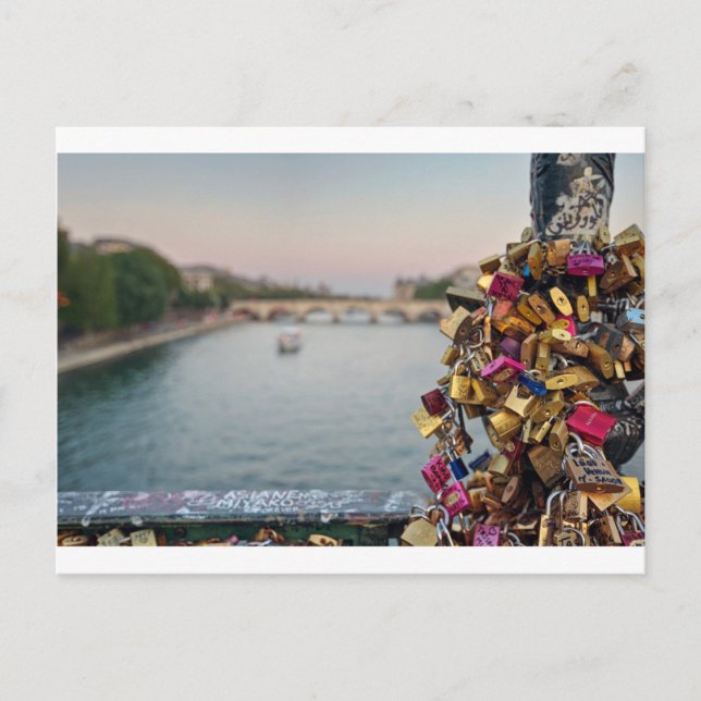 Lovely Evening Sky in Paris with Love Locks Postcard (Front)