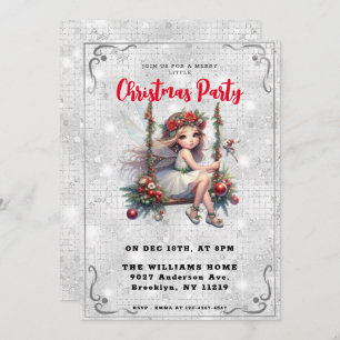 Lovely Fairy Silver White Glitter Christmas Party Invitation