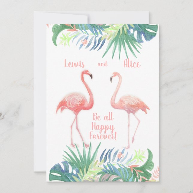 Lovely Fairy Tale For Two Flamingo Tropical Flower Invitation (Front)