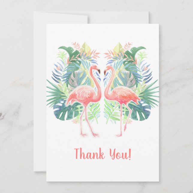 Lovely Fairy Tale For Two Flamingo Tropical Flower Thank You Card (Front)