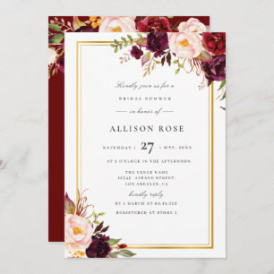 lovely fall burgundy bridal shower invitation
