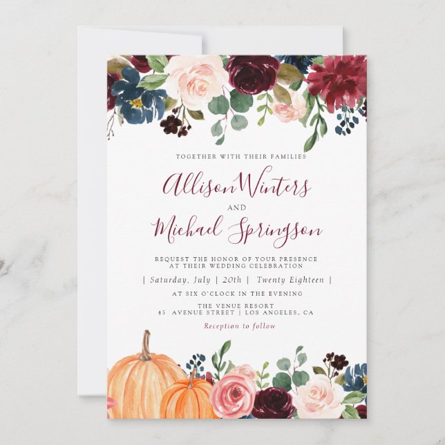 Lovely fall floral wedding invitation (Front)