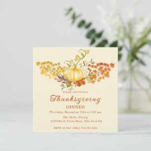 Lovely Fall Pumpkin and Fall Leaves Invitation