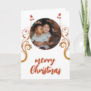 Lovely Family Photo Red Foliage Merry Christmas  Holiday Card