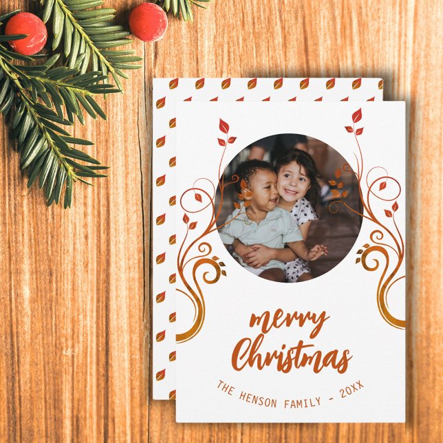 Lovely Family Photo Red Foliage Merry Christmas Holiday Card (Creator Uploaded)