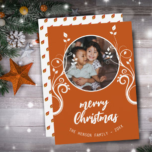 Lovely Family Photo White Foliage Merry Christmas Holiday Card