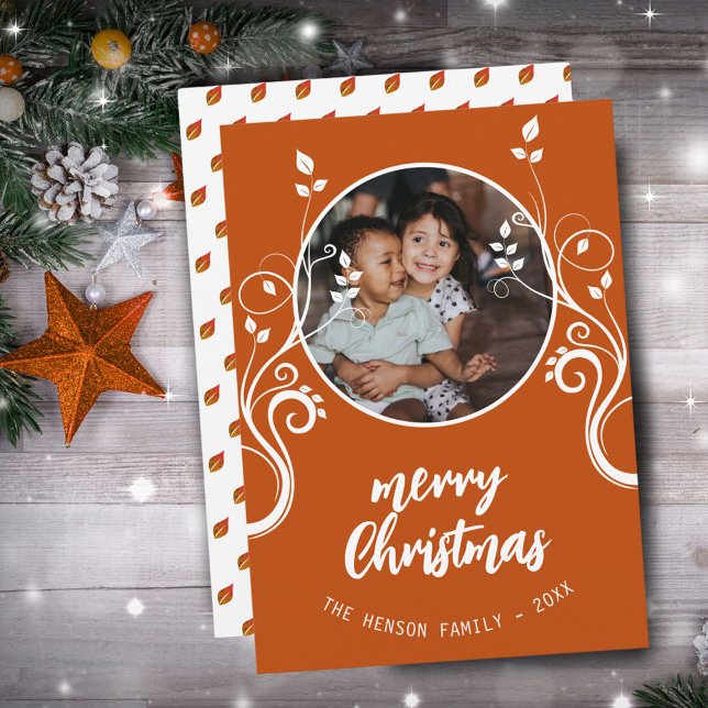 Lovely Family Photo White Foliage Merry Christmas Holiday Card (Creator Uploaded)