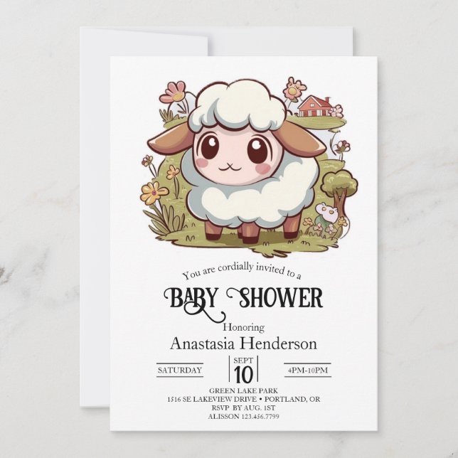 Lovely Farmyard Sheep Baby Shower Invitation (Front)