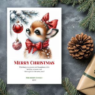 Lovely Fawn Watercolor Snowy Christmas Printable  Holiday Card