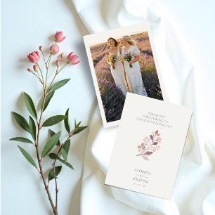 Lovely Floral Branch Pastel Colors Wedding Photo Thank You Card