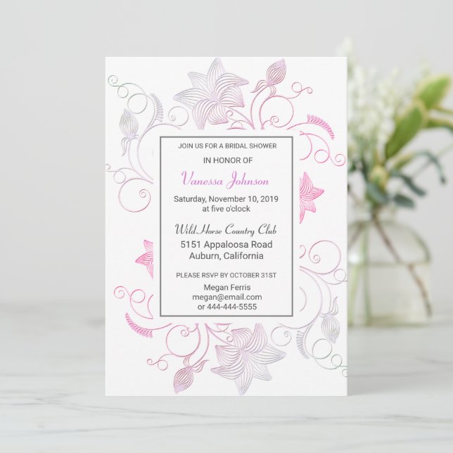 Lovely Floral Bridal Shower Invitation (Standing Front)