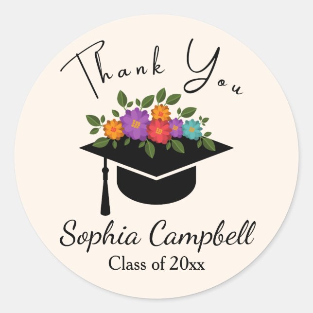 Lovely Floral Graduation Classic Round Sticker (Front)