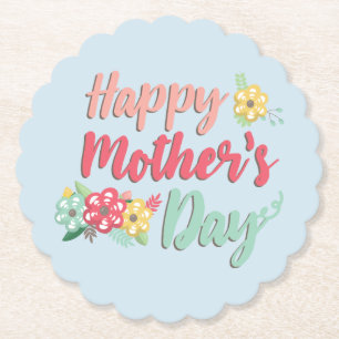 Lovely Floral Happy Mothers Day Paper Coaster
