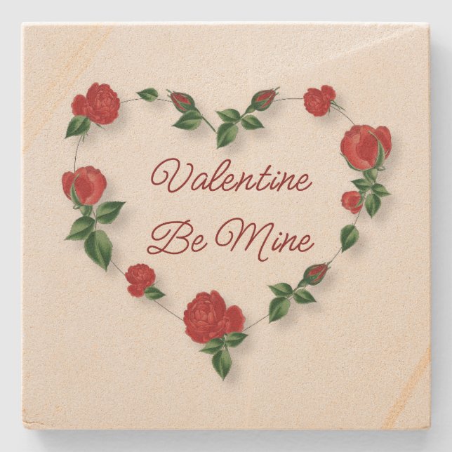 Lovely Floral Heart Stone Coaster (Front)