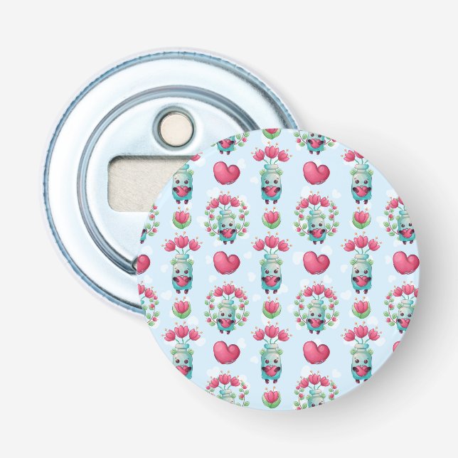 Lovely Floral Mason Jar Hearts Pattern Bottle Opener (Front)