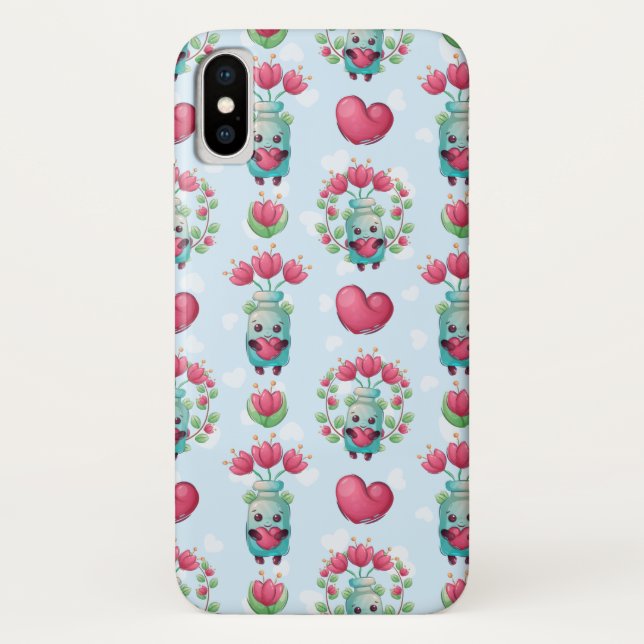 Lovely Floral Mason Jar Hearts Pattern Case-Mate iPhone Case (Back)