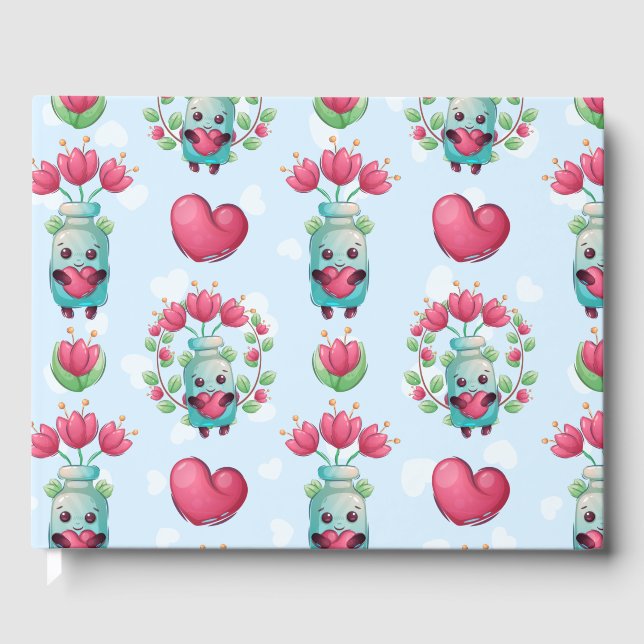 Lovely Floral Mason Jar Hearts Pattern Guest Book (Front)