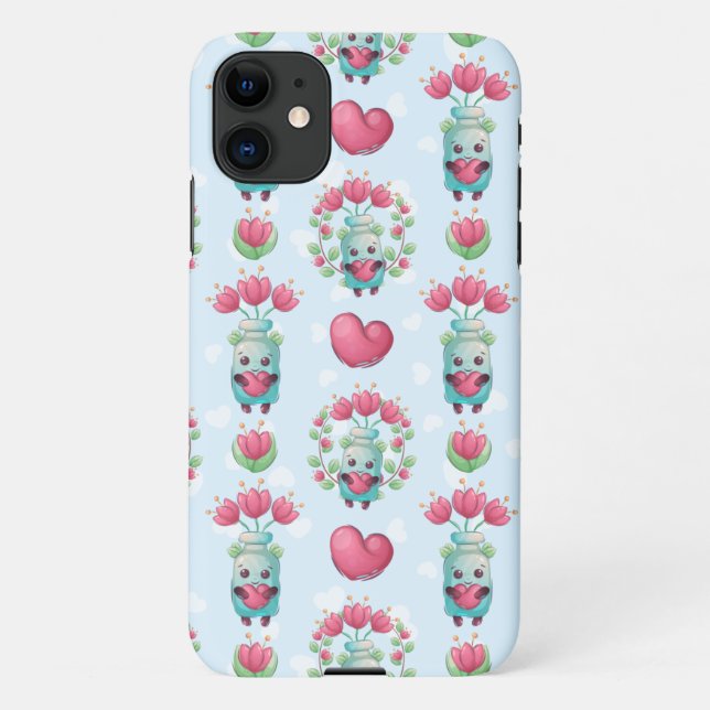 Lovely Floral Mason Jar Hearts Pattern iPhone Case (Back)