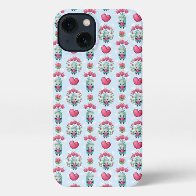 Lovely Floral Mason Jar Hearts Pattern iPhone Case (Back)