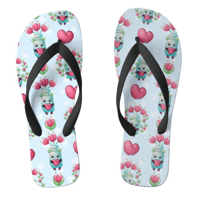 Lovely Floral Mason Jar Hearts Pattern Jandals (Footbed)