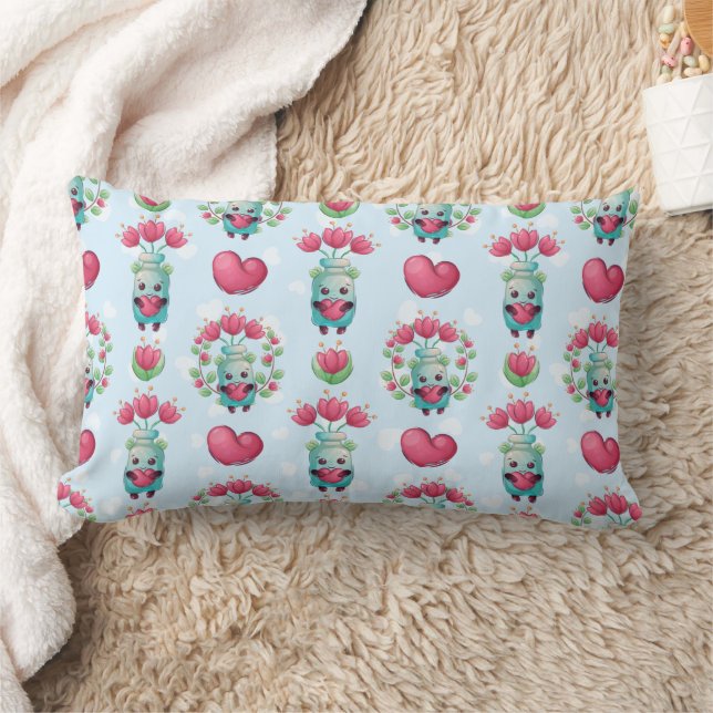 Lovely Floral Mason Jar Hearts Pattern Lumbar Cushion (Blanket)
