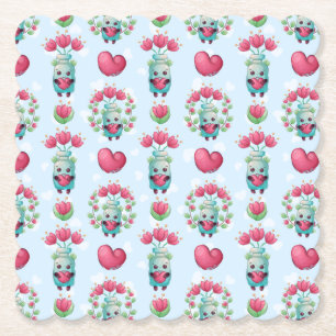 Lovely Floral Mason Jar Hearts Pattern Paper Coaster
