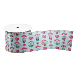 Lovely Floral Mason Jar Hearts Pattern Satin Ribbon