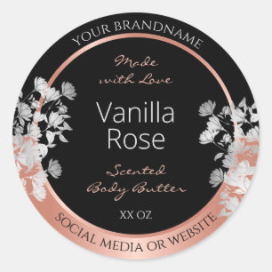 Lovely Floral Product Labels Black and Rose Gold
