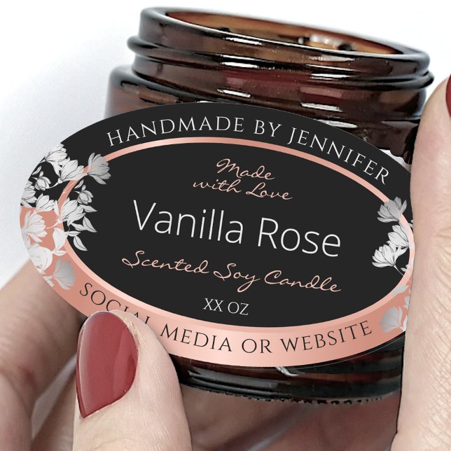 Lovely Floral Product Labels Black and Rose Gold (Creator Uploaded)