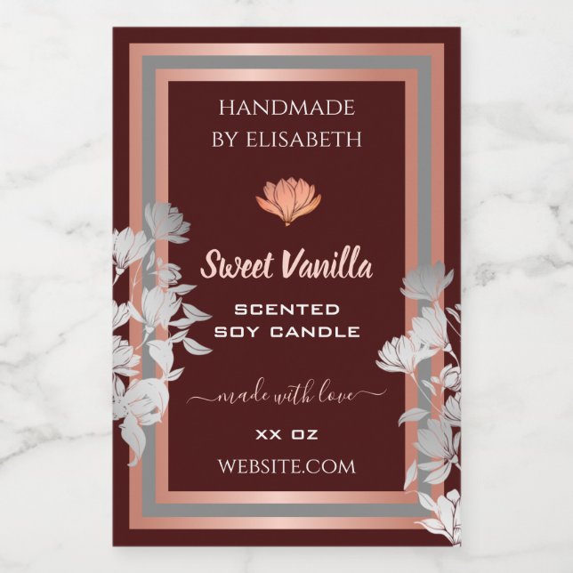 Lovely Floral Product Labels Burgundy Rose Gold (Single Label)