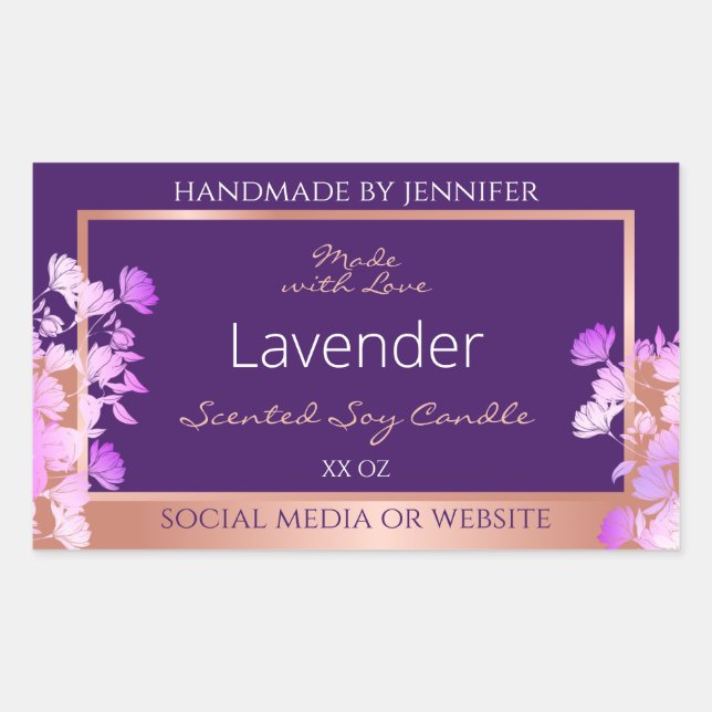 Lovely Floral Product Labels Purple and Rose Gold (Front)