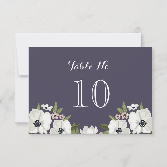 Lovely Floral Table Number Card -  purple (Front)