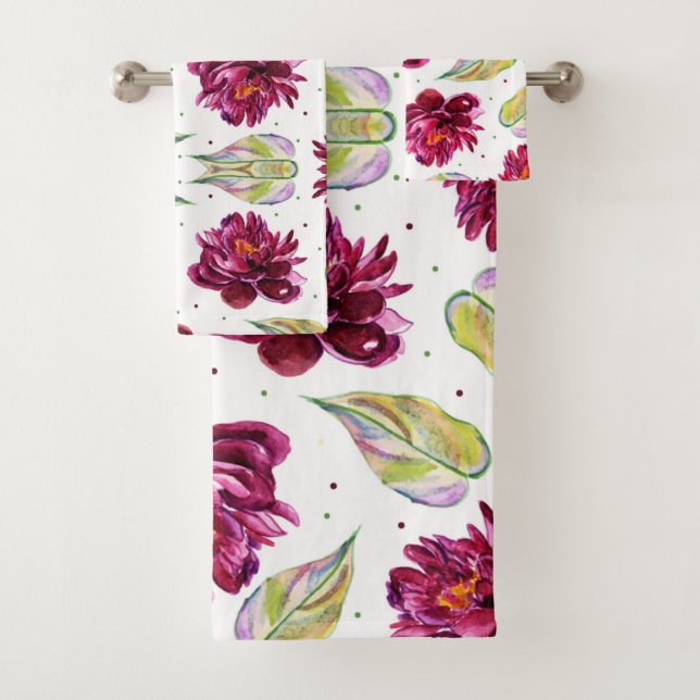 Lovely Floral Watercolor Bath Towel Set (Insitu)