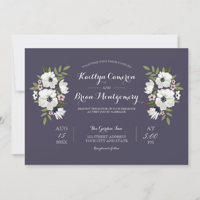 Lovely Floral Wedding Invitation -purple (Front)