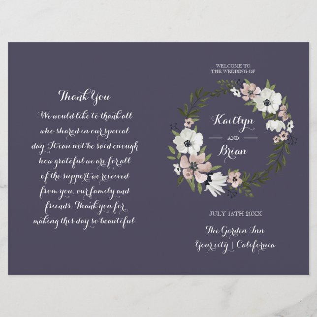 Lovely Floral - wedding program - purple (Front)