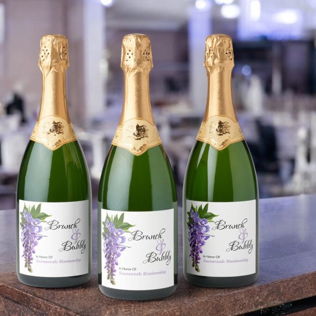 Lovely Floral Wisteria Bridal Shower Brunch Bubbly Sparkling Wine Label (Sparkling Wine Label with Wisteria Flowers)