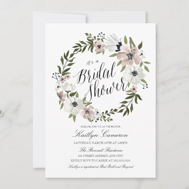 Lovely Floral Wreath- Bridal Shower Invitation (Front)