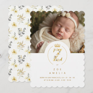 Lovely Floral Z Initial Gold Glitter Newborn