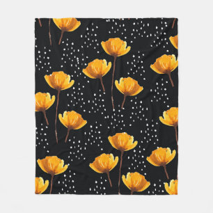 Lovely flower and polka dots illustration pattern fleece blanket