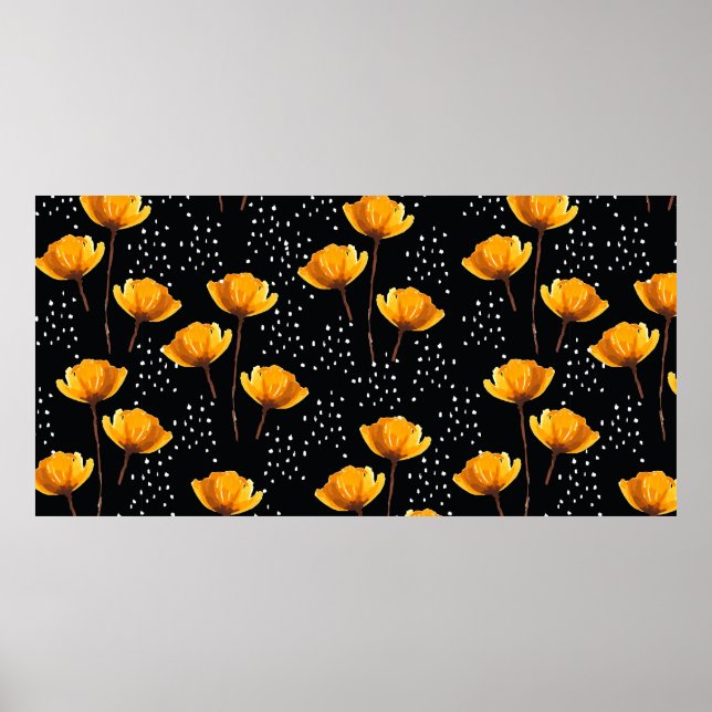 Lovely flower and polka dots illustration pattern poster (Front)