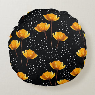 Lovely flower and polka dots illustration pattern round cushion