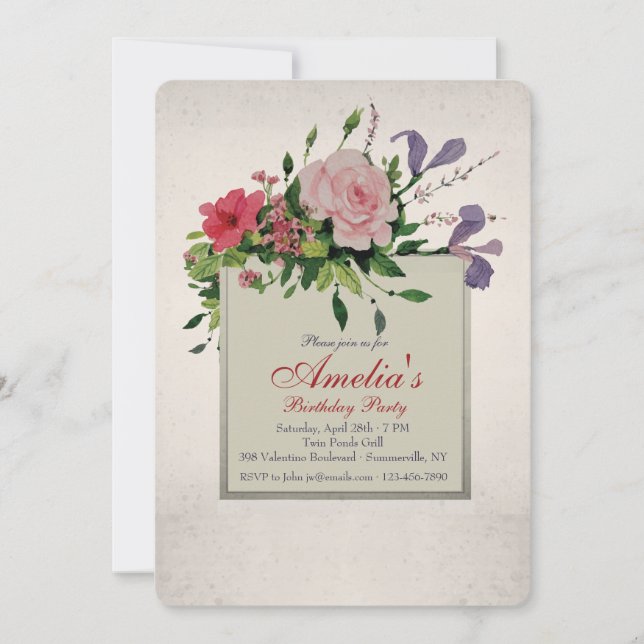 Lovely Flower Cluster Corner Invitation (Front)