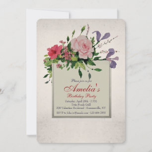 Lovely Flower Cluster Corner Invitation